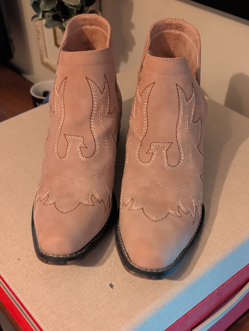 Women's Blush Pink Western Ankle Boots - Comfort & Style